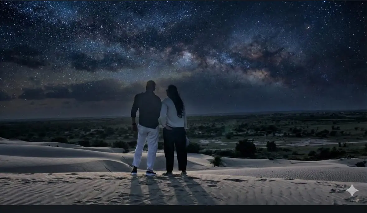 Star gazing over the Thar desert at night
