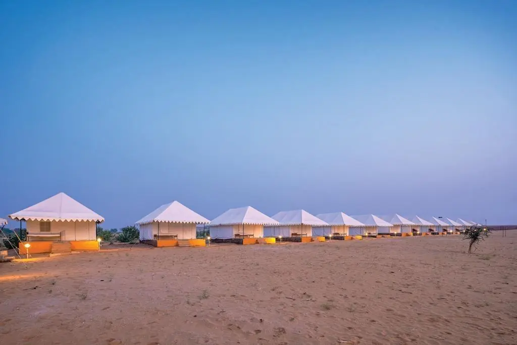 Row of Swiss tents on the sand at Sam